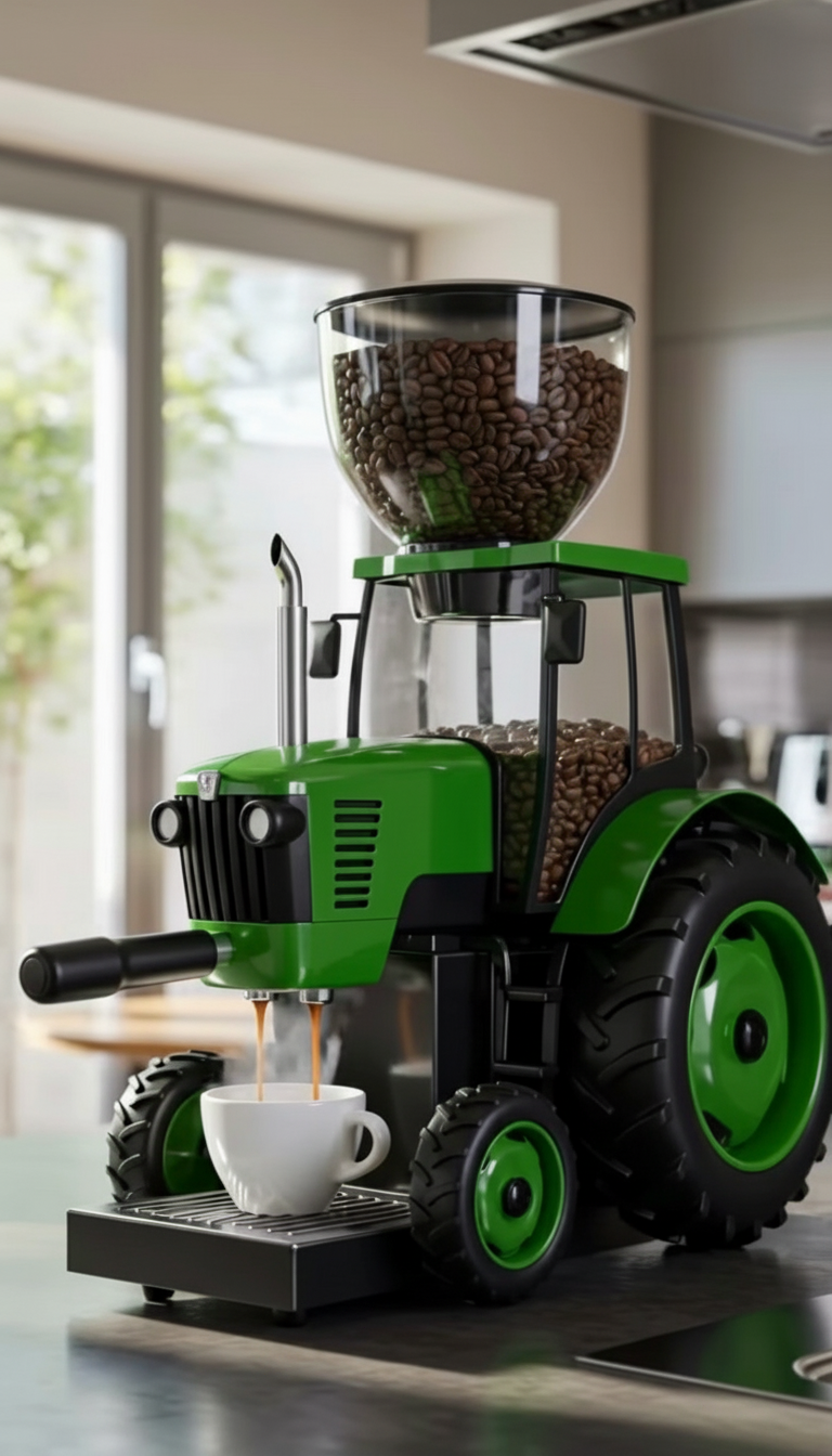 Tractor-Shaped Coffee Maker – Vintage Farm Style Espresso Machine